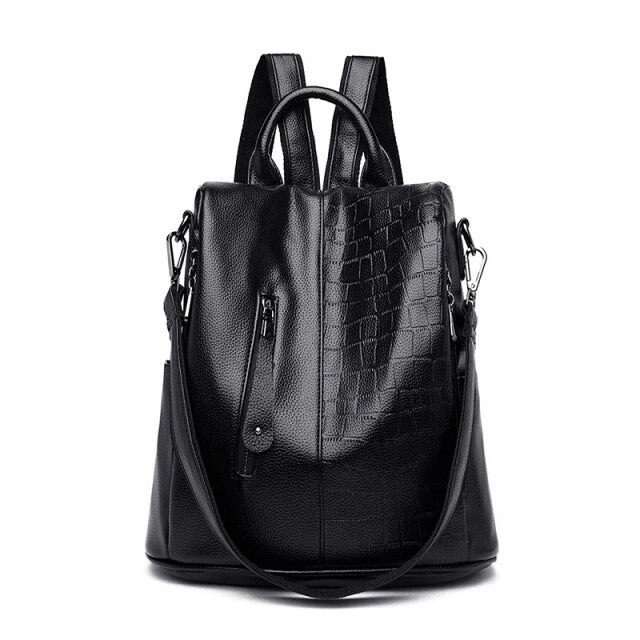 Women Luxury Soft Leather Backpack Multifunction Anti Theft School Bag